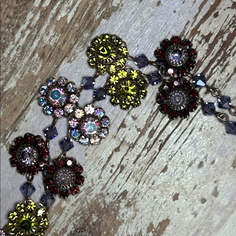 Liz Palacios Purple Pink Green Aurora Borealis Crystal Flower Pendant Necklace - Picture 14 of 14
